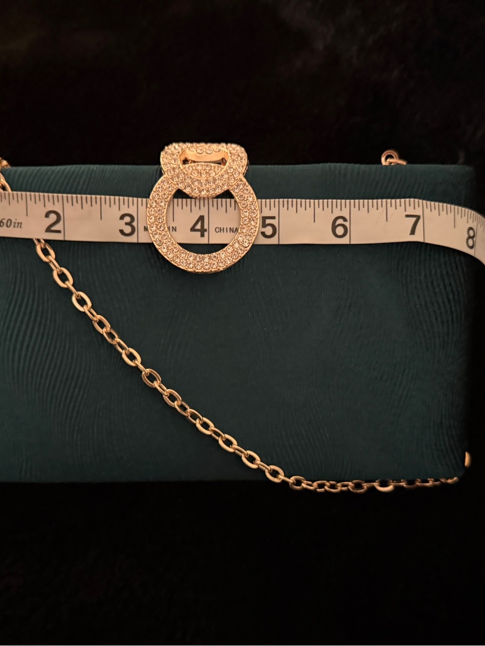 Elegant Teal Velvet Clutch with Crystal Accent